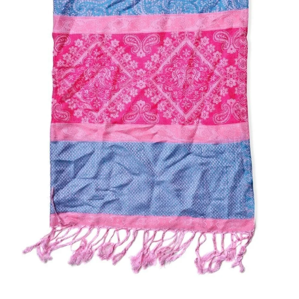 Scarf and Earring Set Fuchsia and Blue